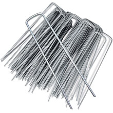 KEPLIN 100 Pack  Garden Pegs Stakes Staples Securing Lawn - Galvanised U Shaped Nail Pins