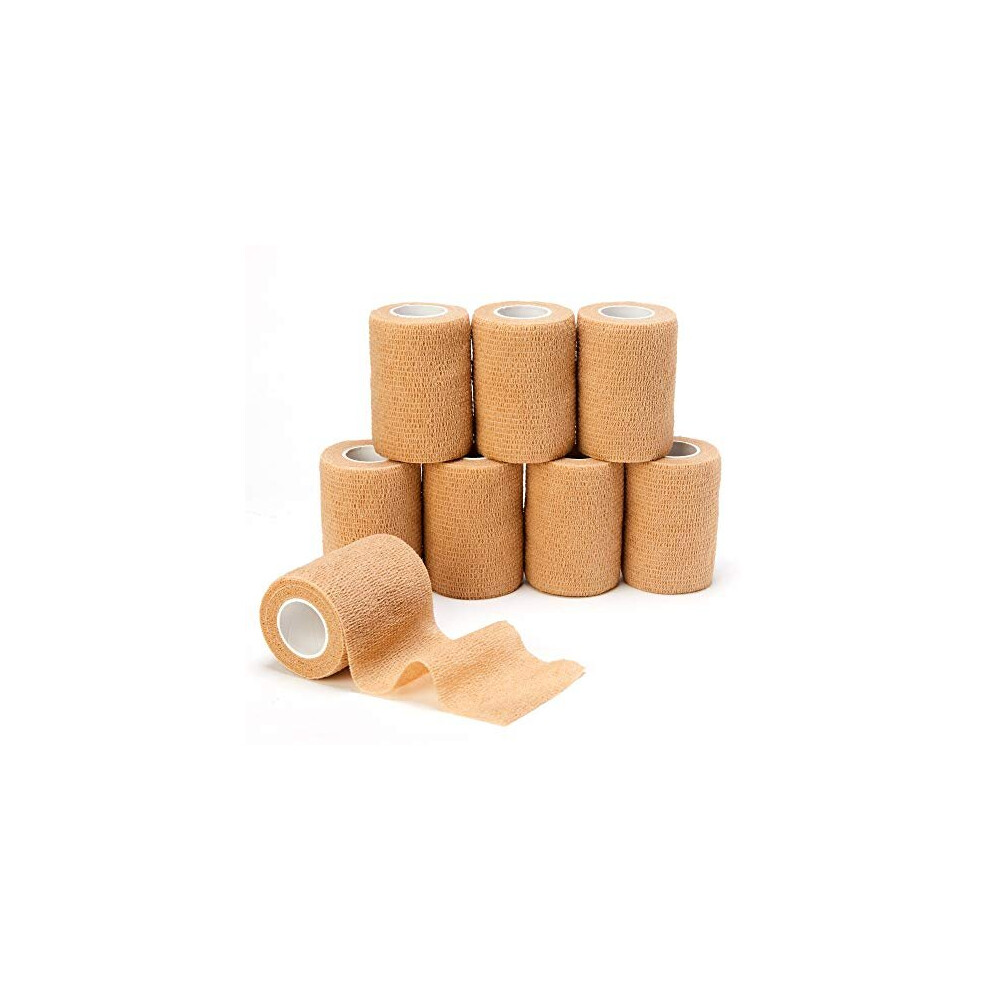 Superbe Beige Cohesive Bandages 7.5Cm X 4.5 M, 8 Rolls Elastic Adhesive Bandage Tape Medical Tape For First Aid, Sports, Wrist And Ankle (, 7.5Cm)