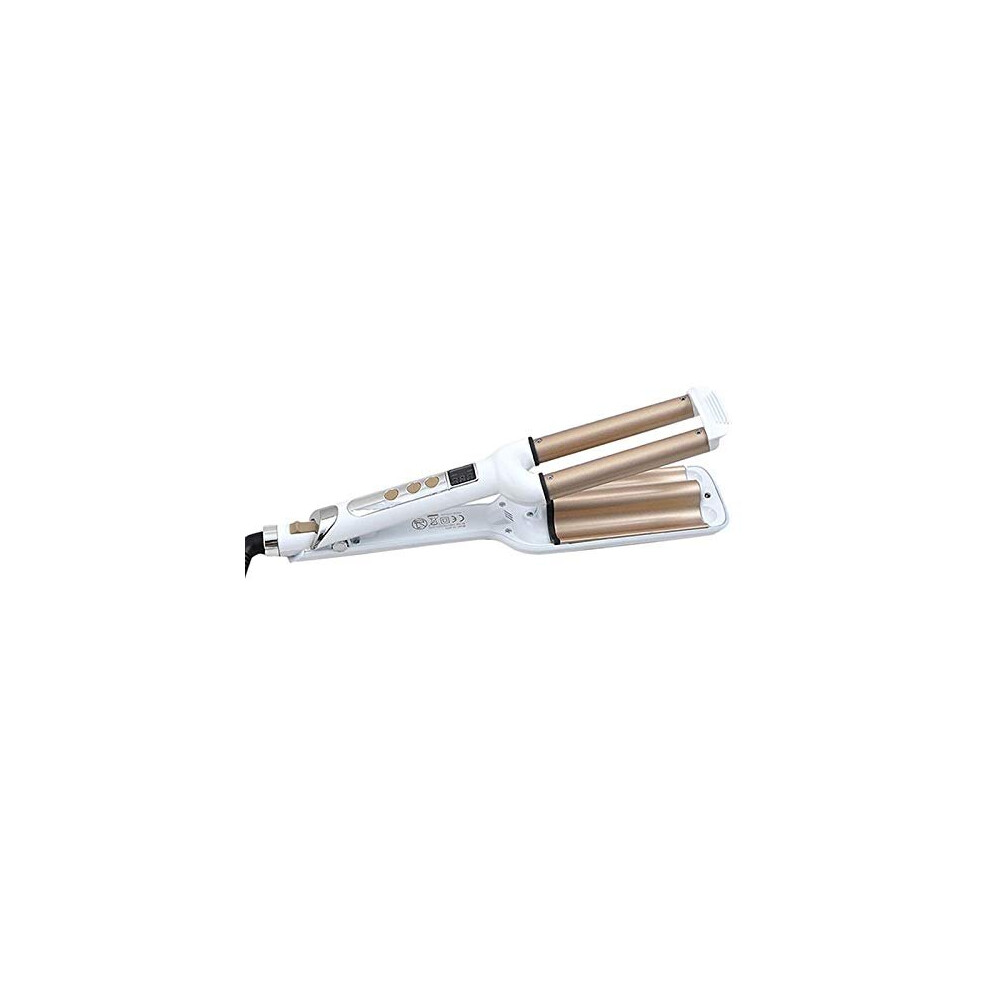 Yonail White Hair Curlers Curling Iron Wand Triple Barrels Wave Curler Ceramic Deep Big Waver Curl Roller Uk Plug (White)