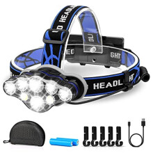 Amstory Super Bright LED Head Torch, Headlamp Rechargeable 15000 Lumens 8 Lights Modes LED Headtorch Hands-Free Adjustable Headlight with Red Lig