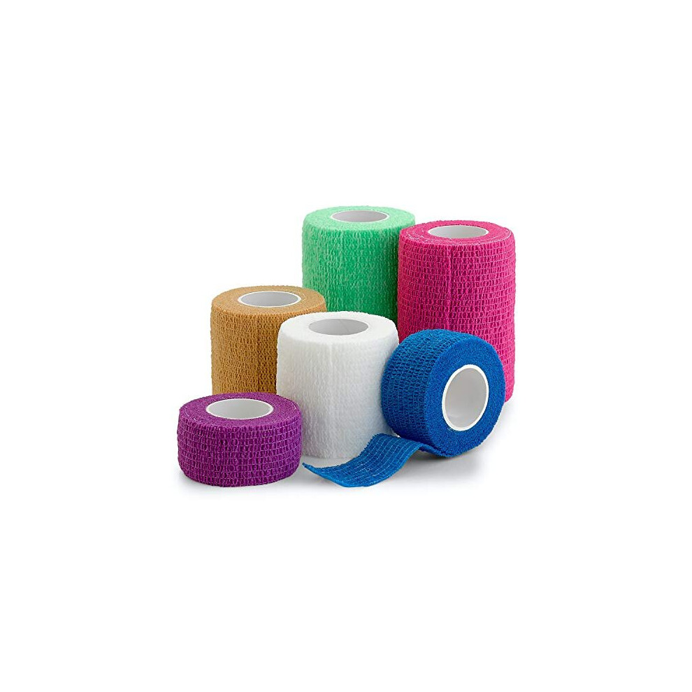 Medca 6 Pack, Self Adherent Cohesive Tape - 1" 2" 3" X 5 Yards Combo Pack, Self Adhesive Bandage Rolls & Sports Athletic Wrap For Ankle, Wrist, Sprains
