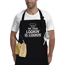Men's BBQ Apron with Pockets - Adjustable Neck Strap, Long Waist Ties, Durable Cotton, Machine Washable – Gift for Dad, Husband, Grill Master