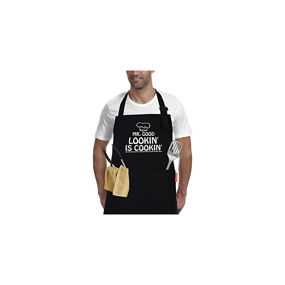 Cooking Aprons for Men with Pockets, Adjustable Apron for Home Kitchen, BBQ Grilling, Cooking Gifts for Men Chef, Gifts for Men, Dad, Husband, Gr