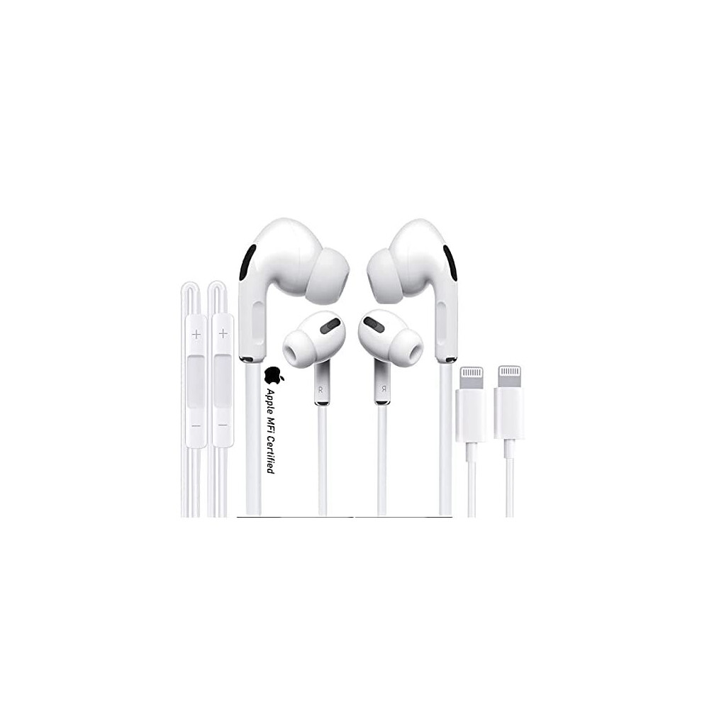 2 Pack Apple Wired Earphone Lightning Connector, iPhone In-Ear Headphones,[Apple MFi Certified] HiFi Audio Stereo Noise Isolating Earbuds with Mi