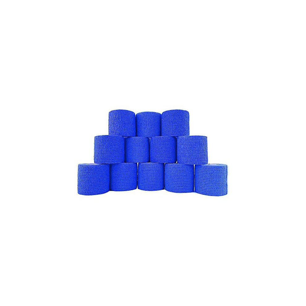 Inksafe Blue Self Adherent Cohesive Bandages 5Cm X 4.5M Box Of 12 - Uses Include Tattoo Grip Wrap, Vet Wrap, Tape For Wrist And Ankle Sprains
