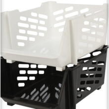 (44x33.5x20cm Large, 1 White, 1 Black) Plastic Stackable Home Storage Baskets Rack Bins