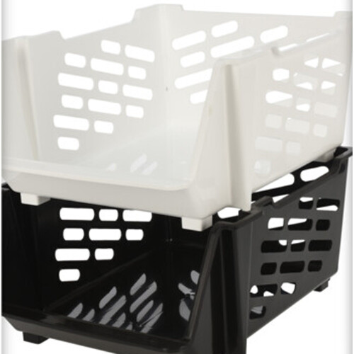 URBN Living (44x33.5x20cm Large, 1 White, 1 Black) Plastic Stackable Home Storage Baskets Rack Bins