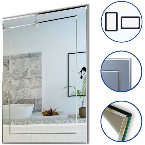 AICA Aica 500 x 700 mm Rectangular Bathroom Wall Mirror Bathroom Mirrors Bevelled Design Wall Mounted 2