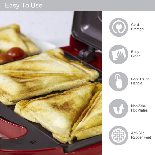 Quest Quest 750W 2 Slice Non Stick Sandwich Toastie Maker | Red 1