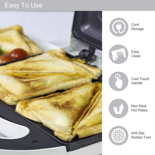 Quest Quest 750W 2 Slice Non Stick Sandwich Toastie Maker | White 1