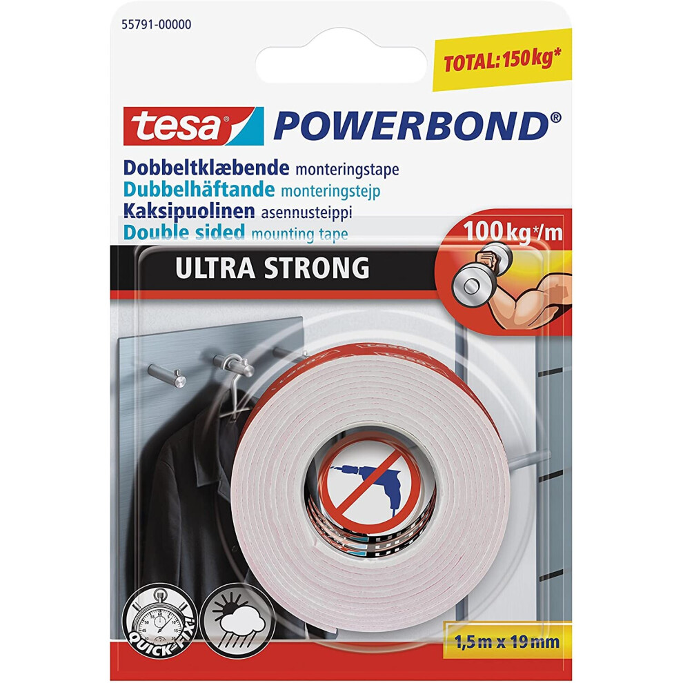 Tesa 55791-00000-01 Powerbond Ultra Strong Foam Double Sided Mounting Tape 1.5 M X 19 Mm 4042448217349