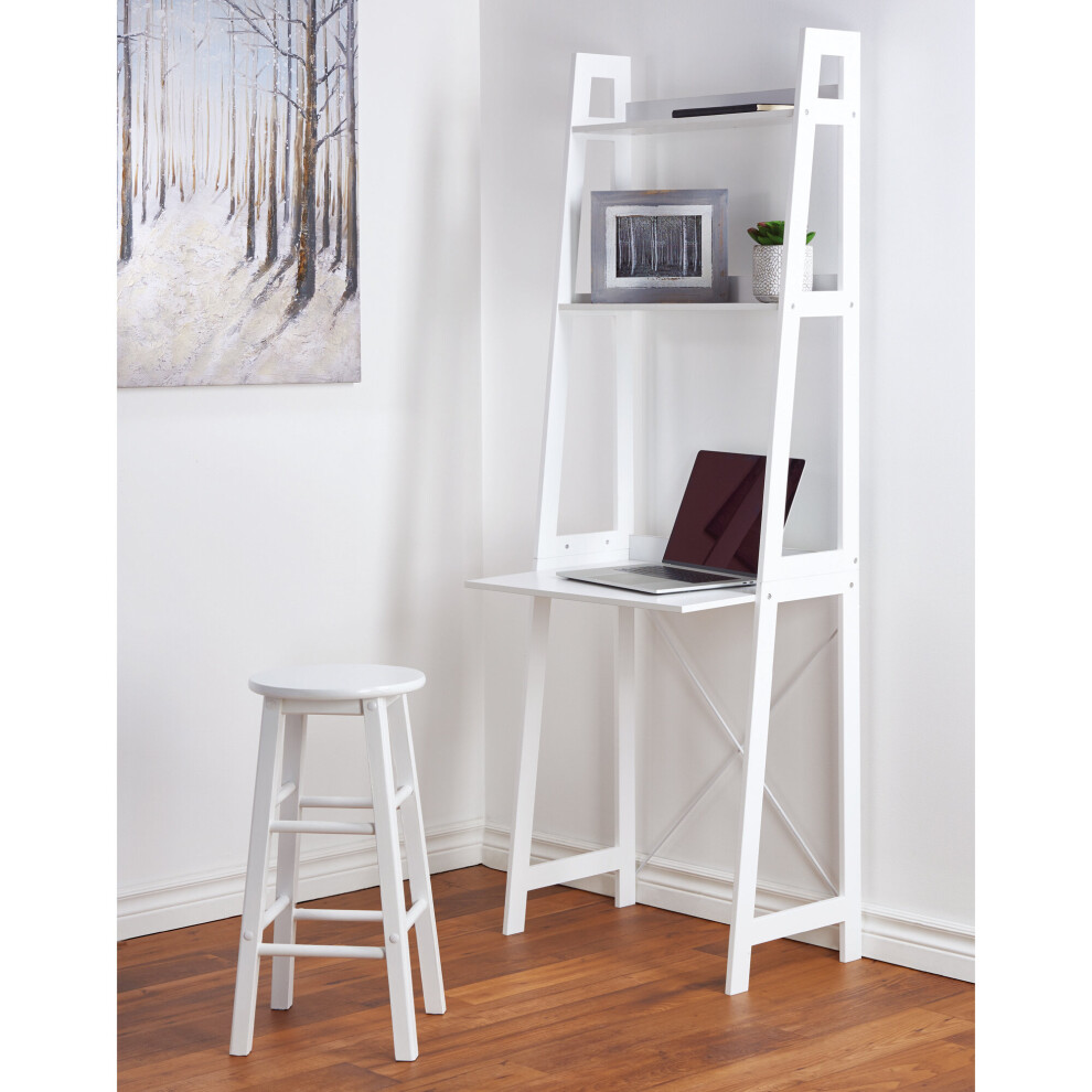 (White) Ladder Desk 2 Shelves Wooden Computer Table Office