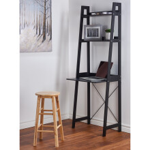 (Black) Ladder Desk 2 Shelves Wooden Computer Table Office