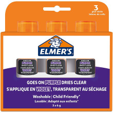 Elmer's Disappearing Purple Glue Sticks | Dries Clear | Great for Schools & Crafting | Washable & Child-Friendly | 6g | 3 Count