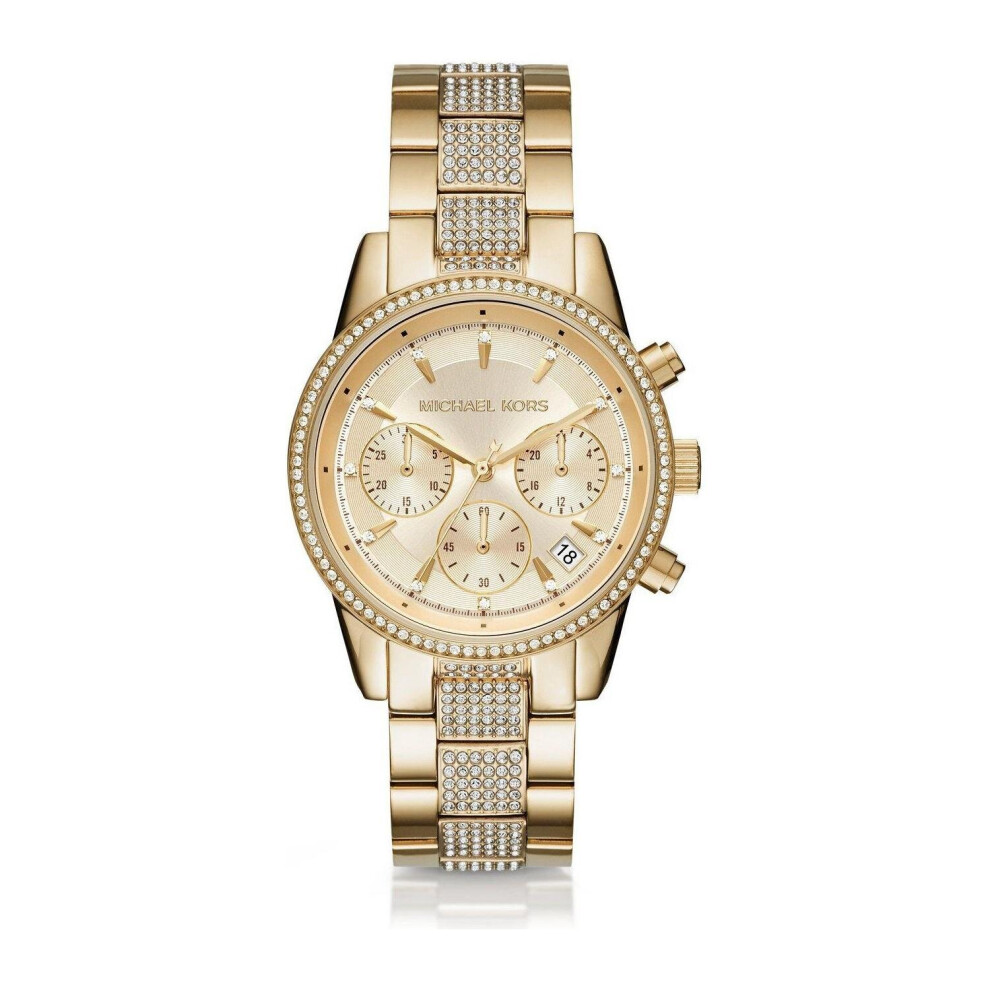 Michael Kors MK6484 Ritz Pave Crystal Gold Dial Ladies Watch