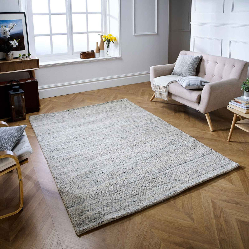 (Grey, 120x170 cm) 100% Wool Rug Handmade Eco Friendly Rugs Stripe Line Linear Natural Grey Blue Carpet Mat Living Room Bedroom Small XL Large Rug ORIENTAL WEAVERS