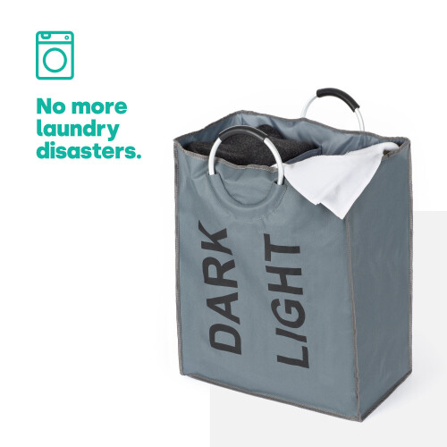 LIVIVO 2 COMPARTMENT LAUNDRY HAMPER CLOTHES WASHING STORAGE BASKET DARK LIGHTS FOLDABLE 1