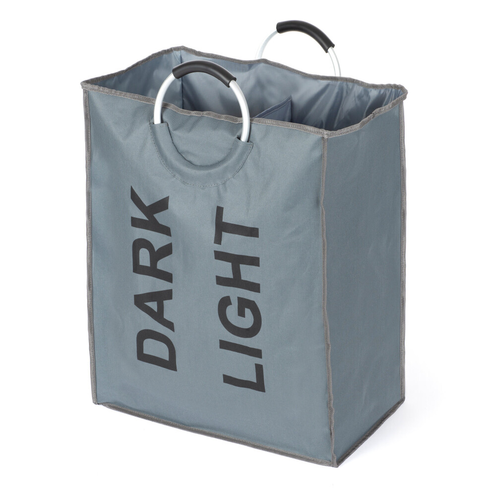2 COMPARTMENT LAUNDRY HAMPER CLOTHES WASHING STORAGE BASKET DARK LIGHTS FOLDABLE