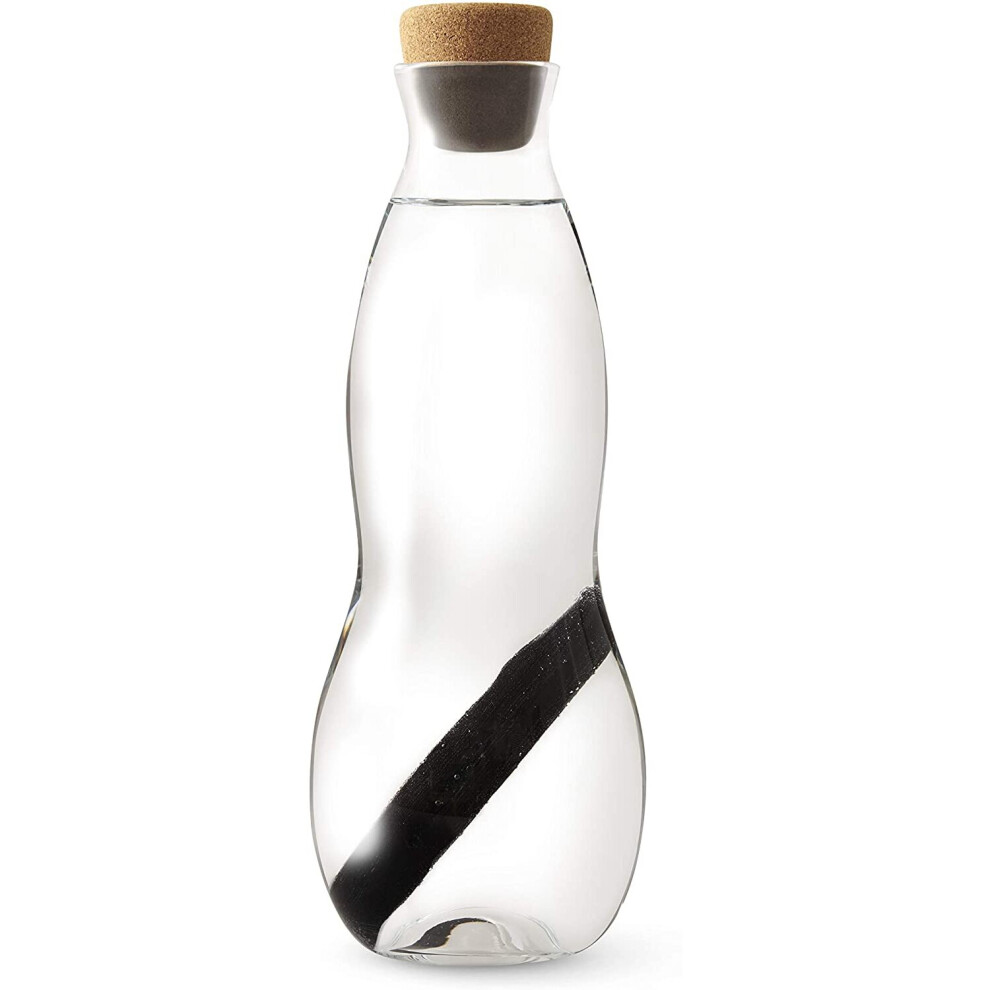 BLACK + BLUM EC002 Carafe with Charcoal Filter | Hand Blown Glass Water Jug with Ergonomic Design and Natural Cork Stopper + 1, 1 litre