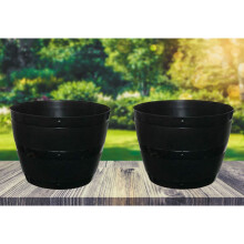 2 Large Black Barrel Planter Round Plastic Plant pot 50cm Patio Garden
