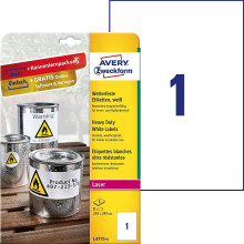 AVERY Zweckform L4775-8 Weatherproof Film Labels (210 x 297 mm on DIN A4, Extremely Strong Self-Adhesive, Waterproof, Printable Outdoor Adhesive Film)