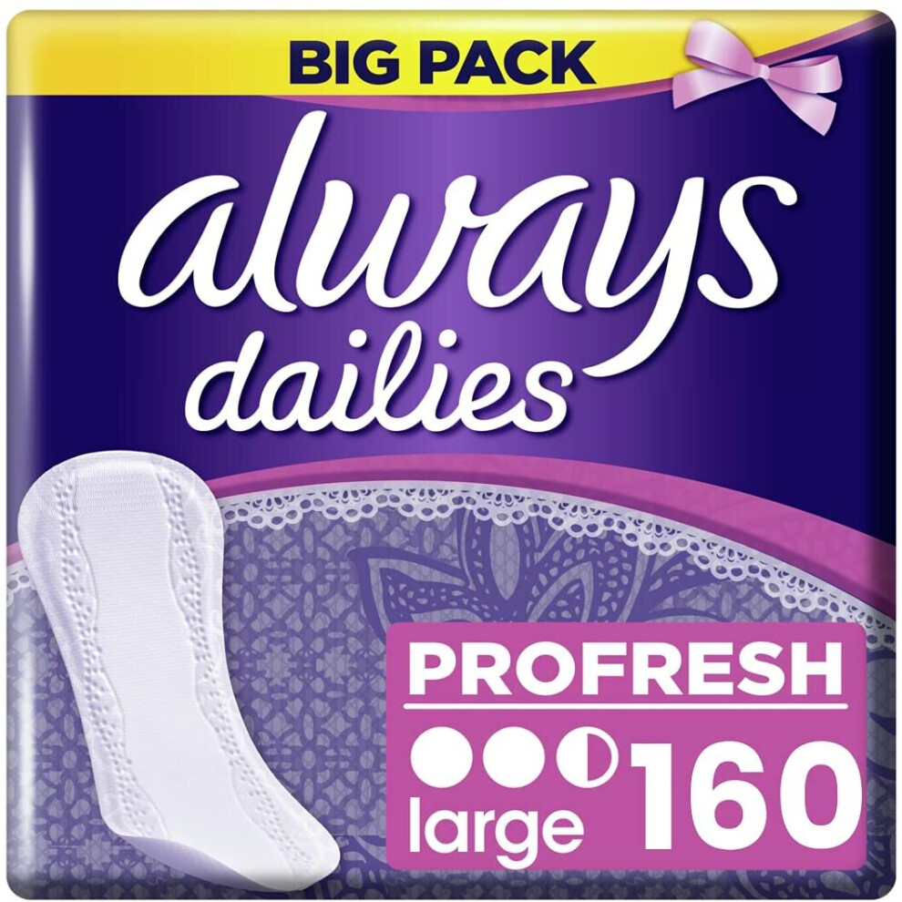 Always Dailies Large Profresh Panty Liners x 160, Odour Neutralising Technology, For Maximum Daily Protection