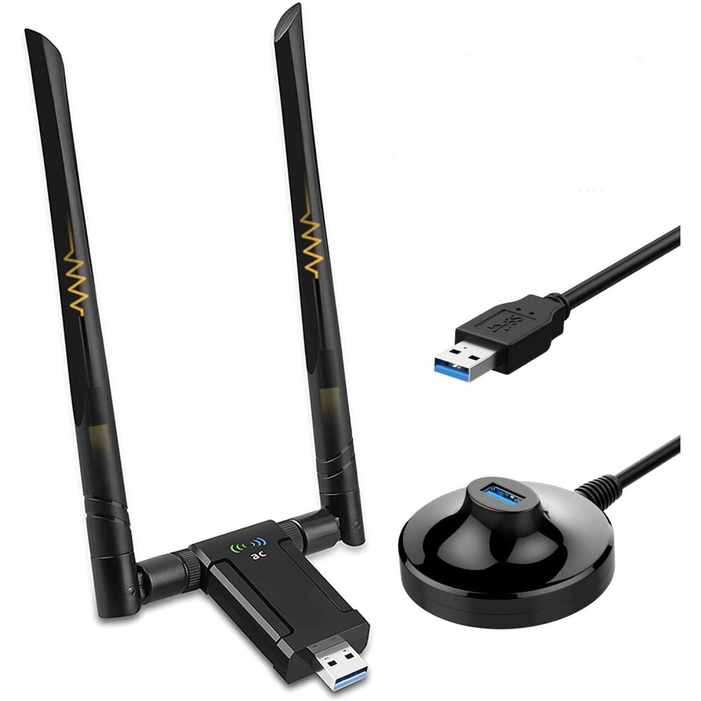 1200Mbps Long Range Usb Wifi Dongle, Dual Band Wireless Adapter 5Ghz/867Mbps + 2.4G/300Mbps, With Usb 3.0 Cradle And 80 Cm... 714216622245