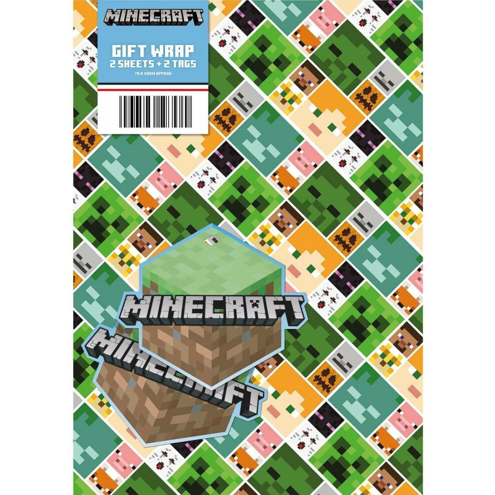 Minecraft Gift Wrap 2 Sheets 2 Tags