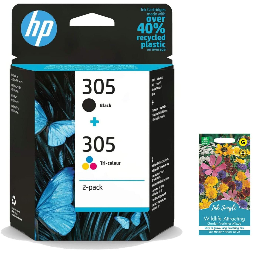 Ink Jungle 305 Black & Colour Ink Cartridge Combo Pack For HP DeskJet 2710 2710e 2720 2720e 2721 2721e 2722 2722e 2723 2724...