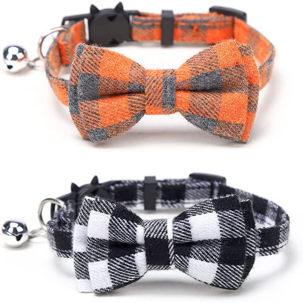 Soft Tartan Collar Cat Collar with Bell Adjustable Cat Collar Cute Plaid Cat Bow Tie Collar Cat Collars Tool with Safety Buckle...