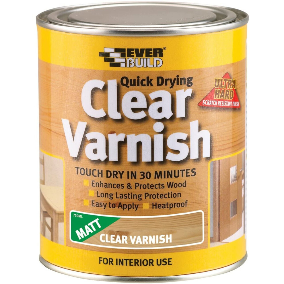 Everbuild Quick Drying Clear Varnish, Matt Finish, 750ml