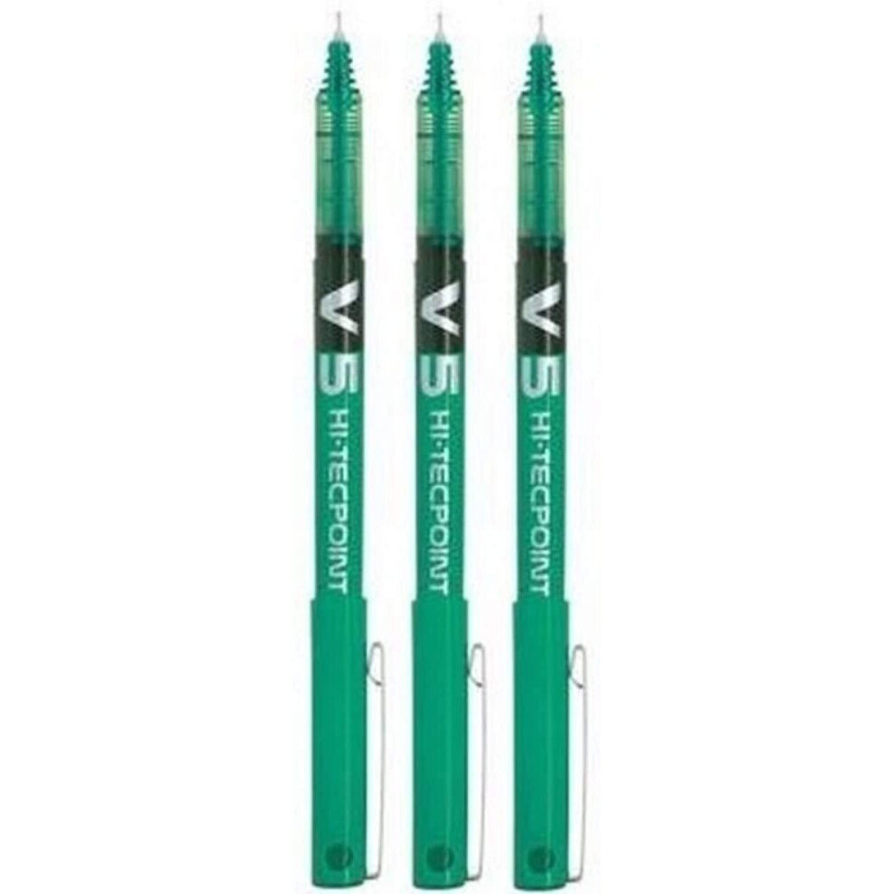 Pilot BX V5 Green Hi-Tecpoint Extra Fine Rollerball Pen 0.5mm Nib Tip 0.3mm Line Width (Pack Of 3)