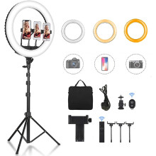 CXYP 18 inch Dimmable LED Ring Light Kit, 3200K-6000K Ring Light with Tripod Stand, Phone Holder, Hot Shoe, Bluetooth Receiver, Carrying Bag for