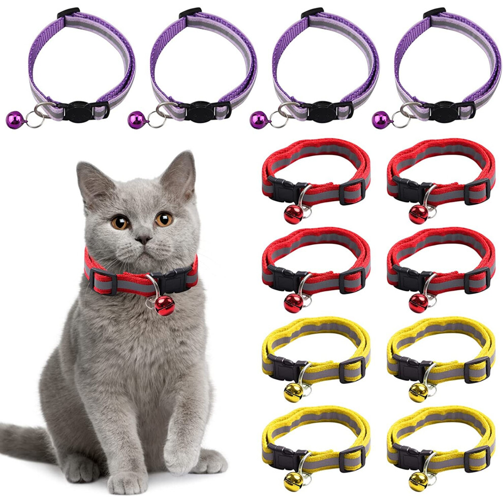 SacJkt Reflective Cat Collars with Bells and Safety Release, Kitten Collar, 12-Piece Adjustable Breakaway Cat Collar, Anti Bird...