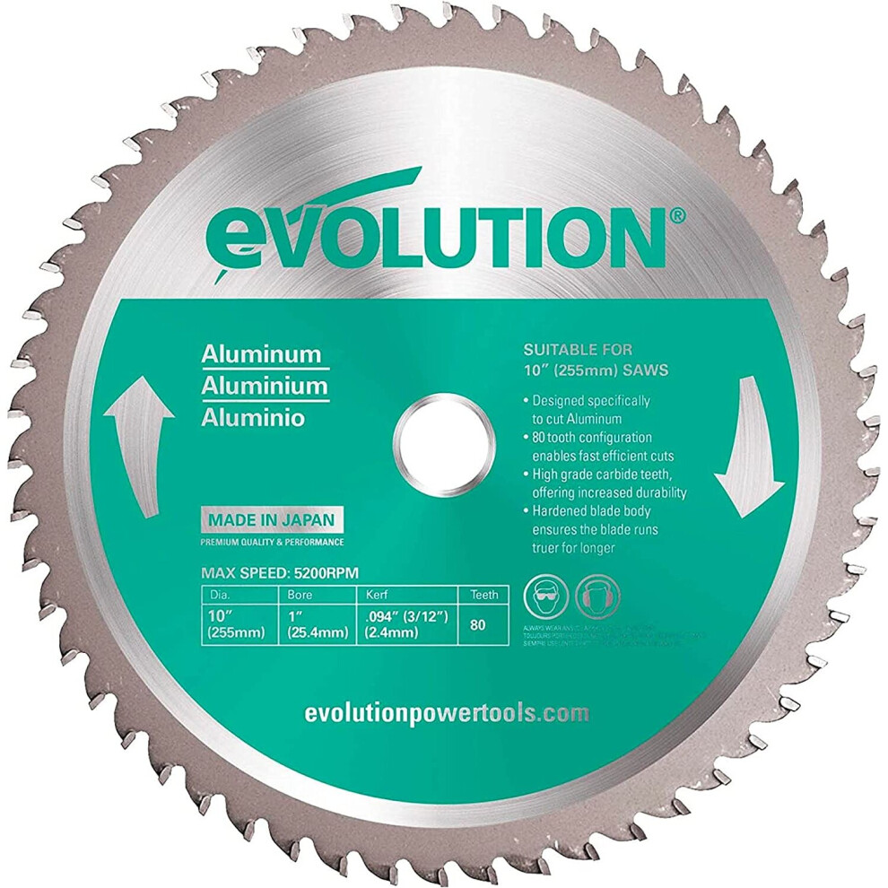 Evolution Aluminium Cutting Mitre Saw Blade 255 X 25.4mm X 80T