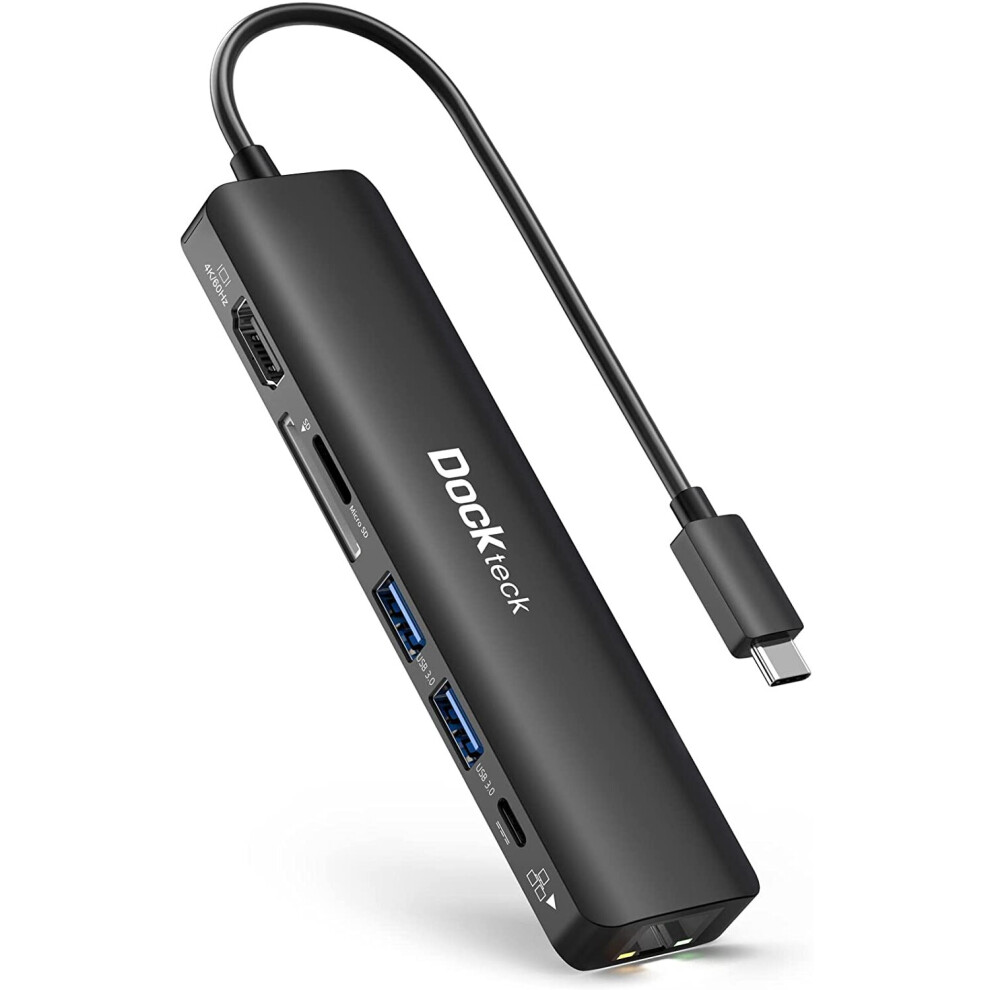 USB C Hub 4K 60Hz, Dockteck 7-in-1 Dock Multiport Adapter with HDMI, Ethernet LAN RJ45, 100W USB-C PD, 2 USB 3.0, MicroSD/SD...