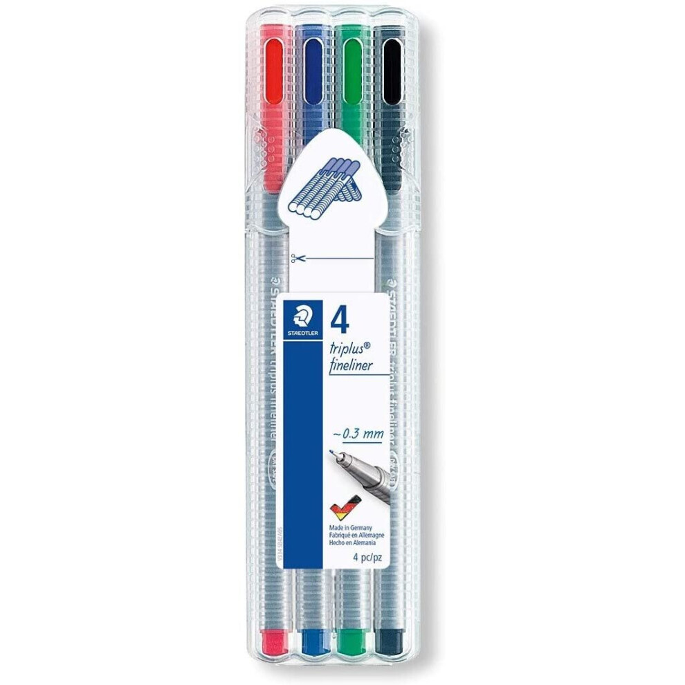 Staedtler 334 Triplus Fineliner Superfine Point Pens, 0.3 mm, Assorted Colours, Pack of 4