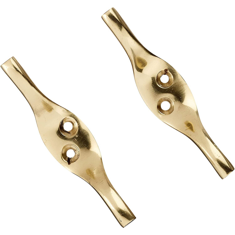 Merriwayâ® Bh01551 Rope Cord Cleat Hooks, 75Mm (3 Inch) - Polished Brass, Pack Of 2 5013249348111