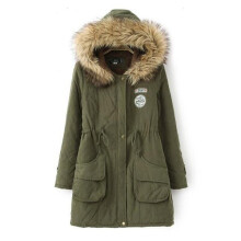 (Green, 3XL) Women Warm Fur Collar Long Coat Hooded Jacket Slim Winter Parka Outwear