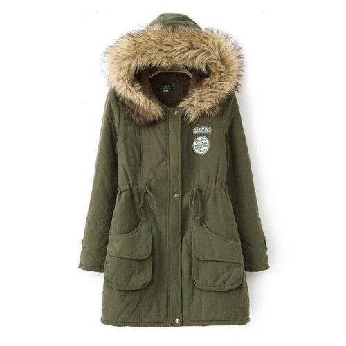 (Green, 3XL) Women Warm Fur Collar Long Coat Hooded Jacket Slim Winter Parka Outwear