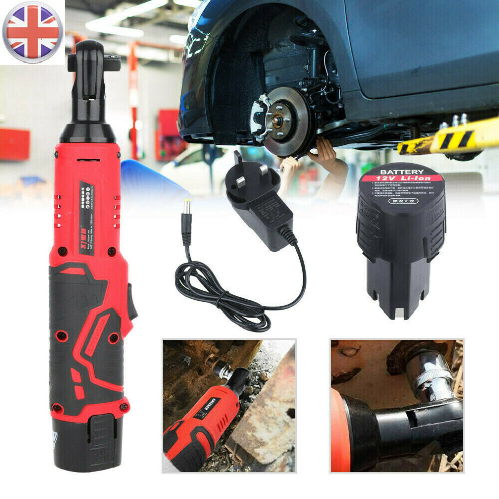 3/8'' 12V 90° 65Nm Cordless Right Ratchet Angle Wrench Tool+ 2 Battery