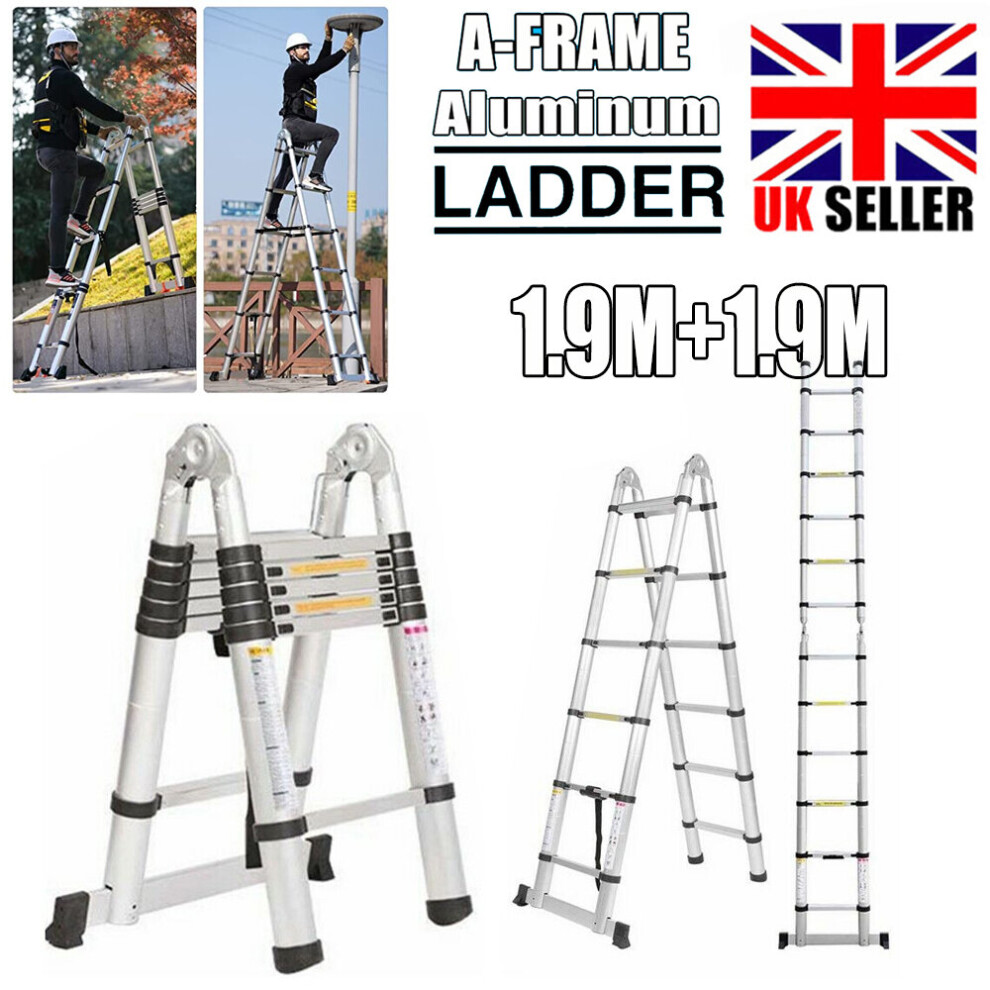 3.8M(1.9M+1.9M) A-frame Multi-Purpose Aluminium Telescopic Ladder