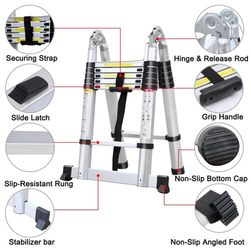 3.8M(1.9M+1.9M) A-frame Multi-Purpose Aluminium Telescopic Ladder 1