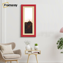 (Red With Ivory Mount, 24x10" Pic (28x14" Frame)) Panoramic Size Red Picture Frame / LW Style Wall Art Frame / Modern Photo Frames With Multicolored Mount