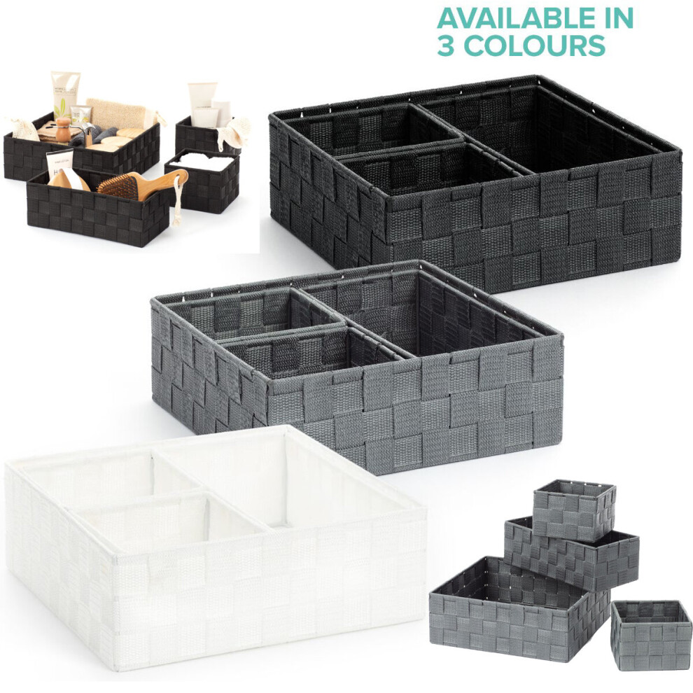 (GREY ) 4Pcs Storage Baskets Wicker Large Organisers Bedrooms Bathroom Desk Office Decor