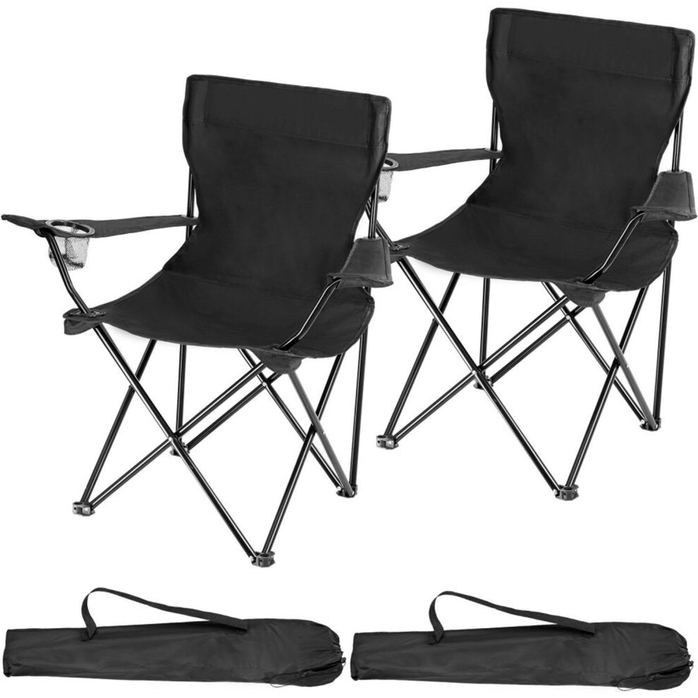 (Black) 2 x Folding Outdoor Chair Camping Garden Fishing