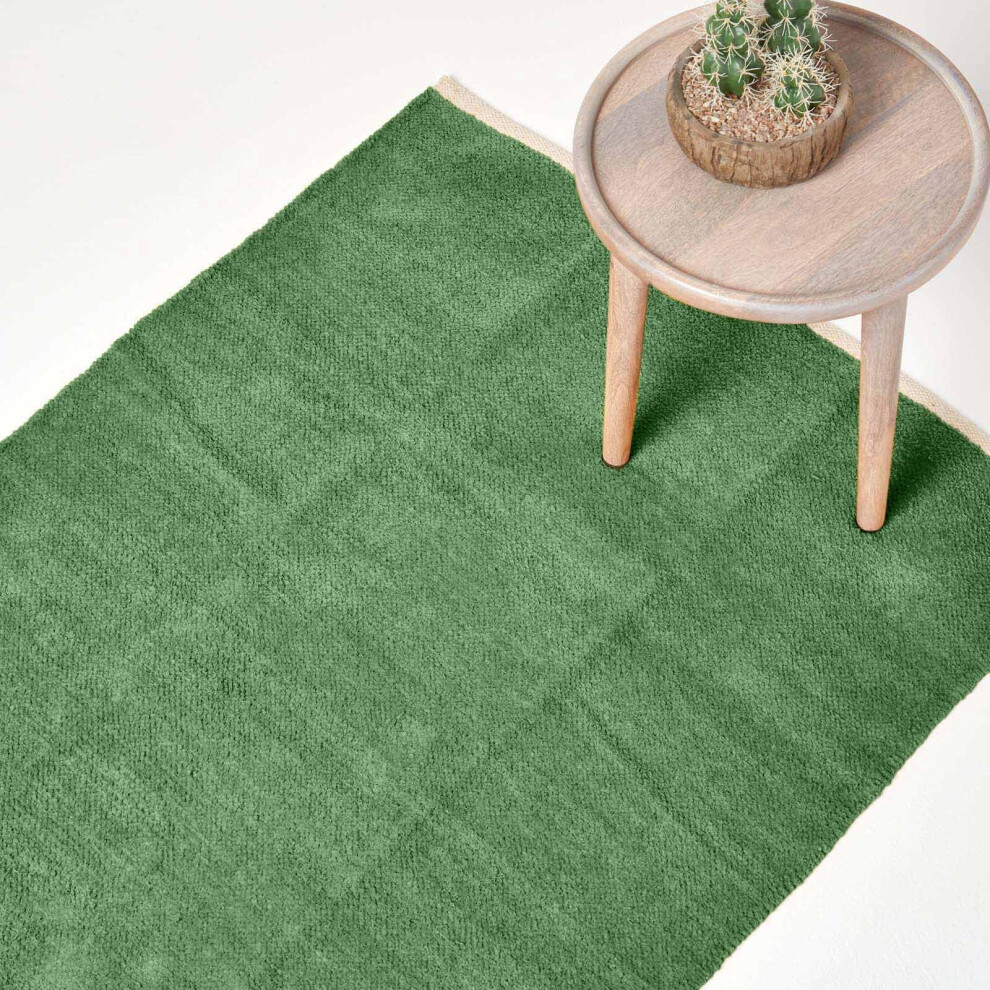Homescapes (60 X 100 Cm, Dark Olive) Chenille Plain Cotton Rug Green