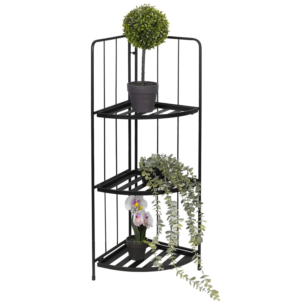 3 Tier Outdoor Black Metal Folding Flower Display Shelf Rack Stand