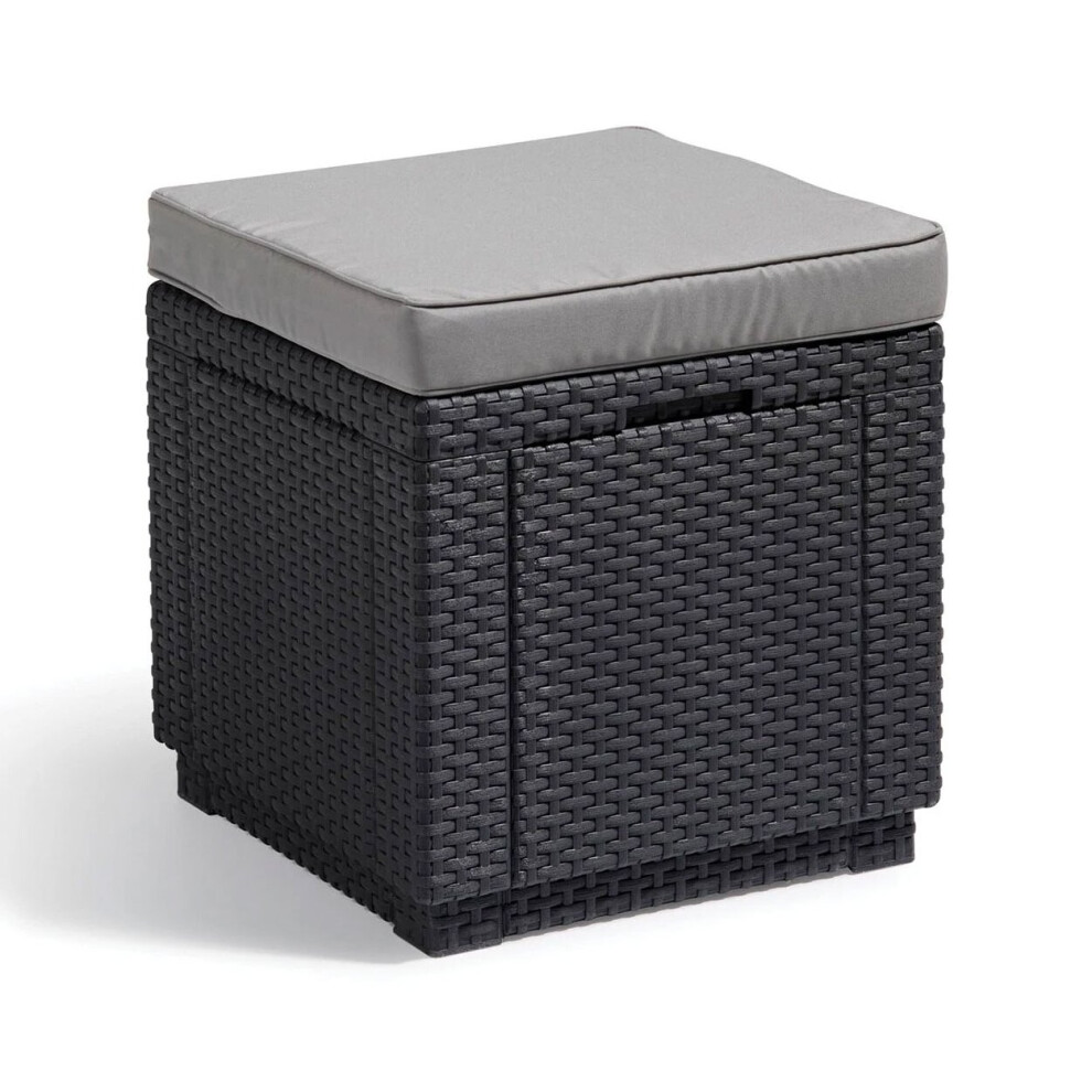 (Graphite) Keter Cube Cushion Seat Table Footrest Storage Box