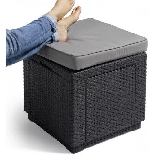 Keter (Graphite) Keter Cube Cushion Seat Table Footrest Storage Box 1